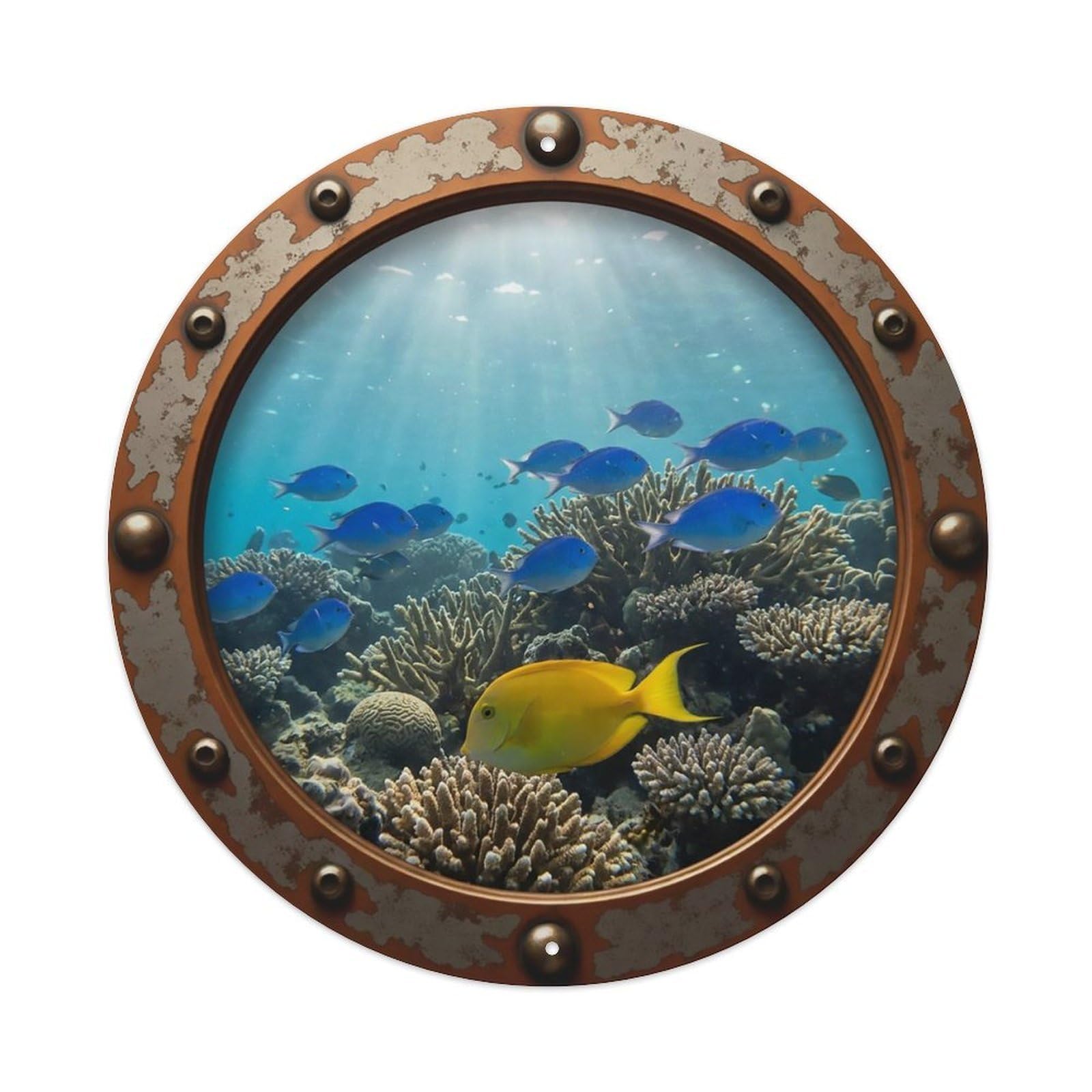 Vintage Porthole Surgeonfish Nautical Window View Metal Tin Sign