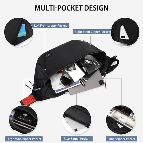 Miniatura 5 de Riñonera cruzada grande de moda para hombres y mujeres, resistente al agua, riñonera, bolsa para cinturón con 5 bolsillos con cremallera, transporte