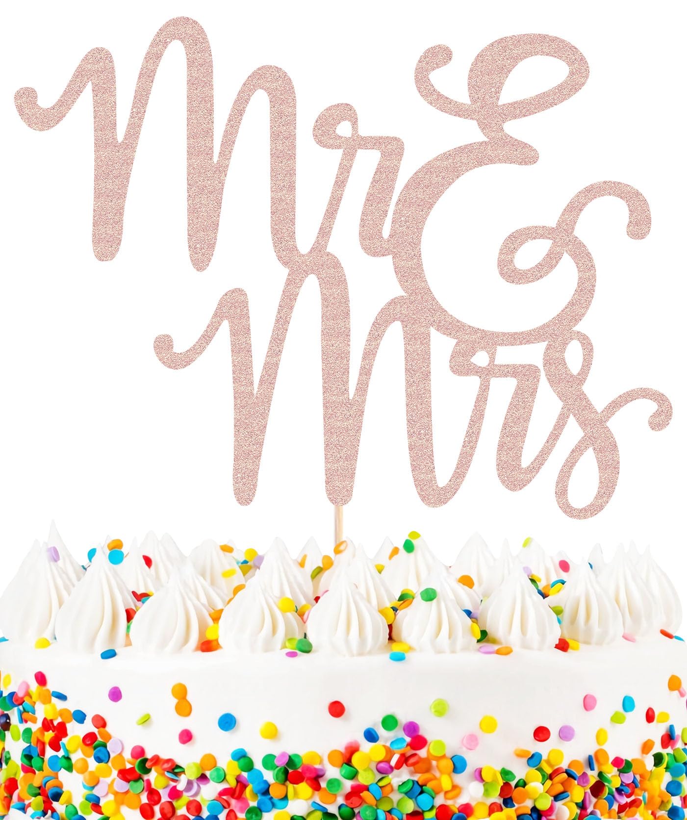 MYAMPED Mr and Mrs Cake Topper - Glitter Rose Gold Wedding Cake Topper Bride and Groom Party Cake Decoration, for Wedding/Engagement Party/Bridal Shower, Photo Booth Props