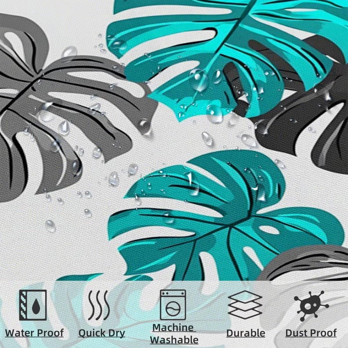 Grau Duschvorhang 240x200, Duschrollo mit 12 Duschvorhang Haken, Blatt Shower Curtains Beschwerter Saum, Waschbar Polyester Stoff Wasserdicht Extra Lang für Badewanne Badezimmer Deko, Geschenke -3281