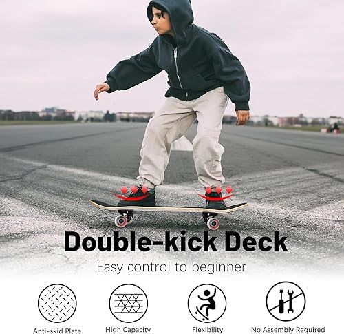 Miniatura 6 de Patinetas para principiantes, 31 x 8 pulgadas, patineta completa para niños, adolescentes y adultos, 7 capas de madera de arce canadiense de doble