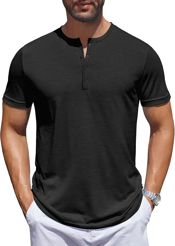 COOFANDY Men's Henley Shirts Short Sleeve Collarless Button T-Shirt Fashion Casual Basic Tee Tops