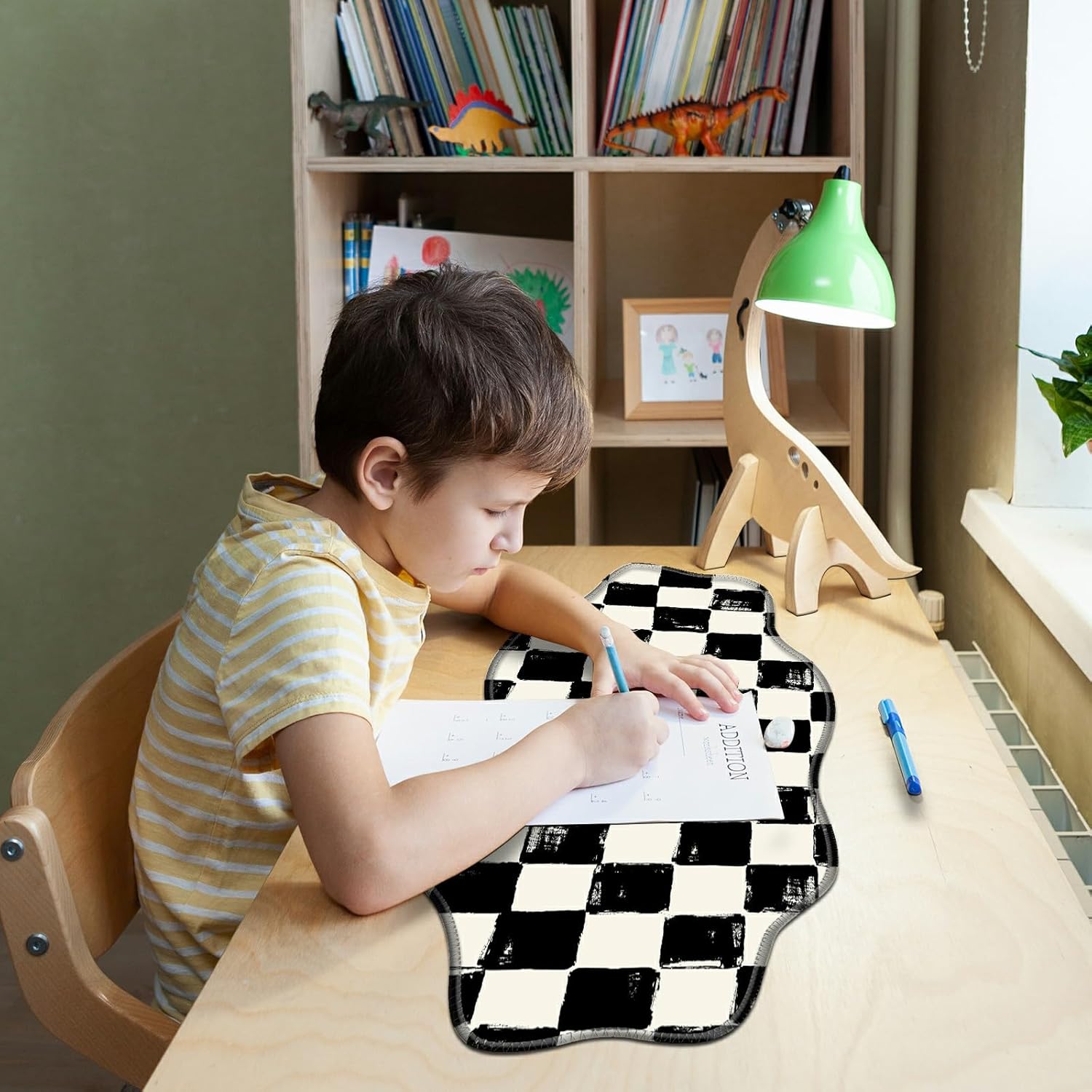 Black White Checkered Large Gaming Mouse Pad Plus a Coaster, 35.4 x 15.7 inches Desk Mat Extended XXL Mousepad with Stitched Edge Non-Slip Rubber, Desk Pad Computer Mouse Mat for Home Office