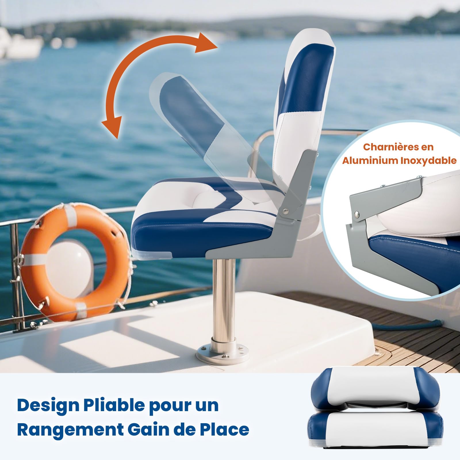 GOPLUS Lot de 2 Sièges de Bateau Pliants à Dossier Ergonomique Bas, Chaises de Bateau Confortables Rembourré en Éponge, Sièges Rabattables pour Bateau, Convient pour Yacht, Bateau de Pêche, 42x49x51CM