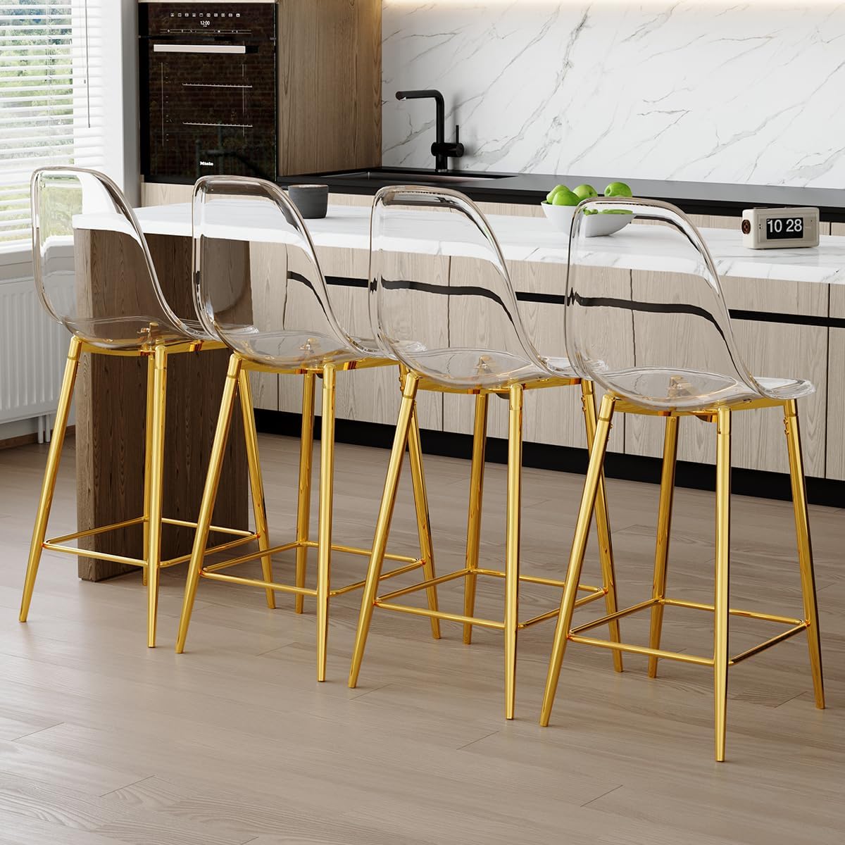 Bar Stools Set for 4,Clear Bar Stools for Kitchen Island,Acrylic Barstools Backrest with Metal Bracket,BarStools Counter Height for Bar and Kitchen Island