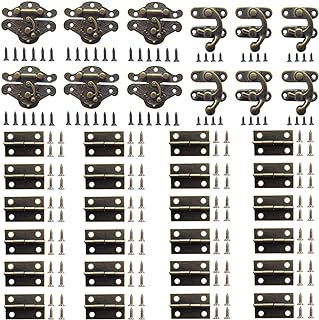 36 Sets Retro Jewelry Box Hinges and Latches Hooks, Small Latches Hinges for Wooden Boxes Hardware, Antique Cabinet Furniture Hinges Hasp Clasp - Bronze Tone (36pcs)