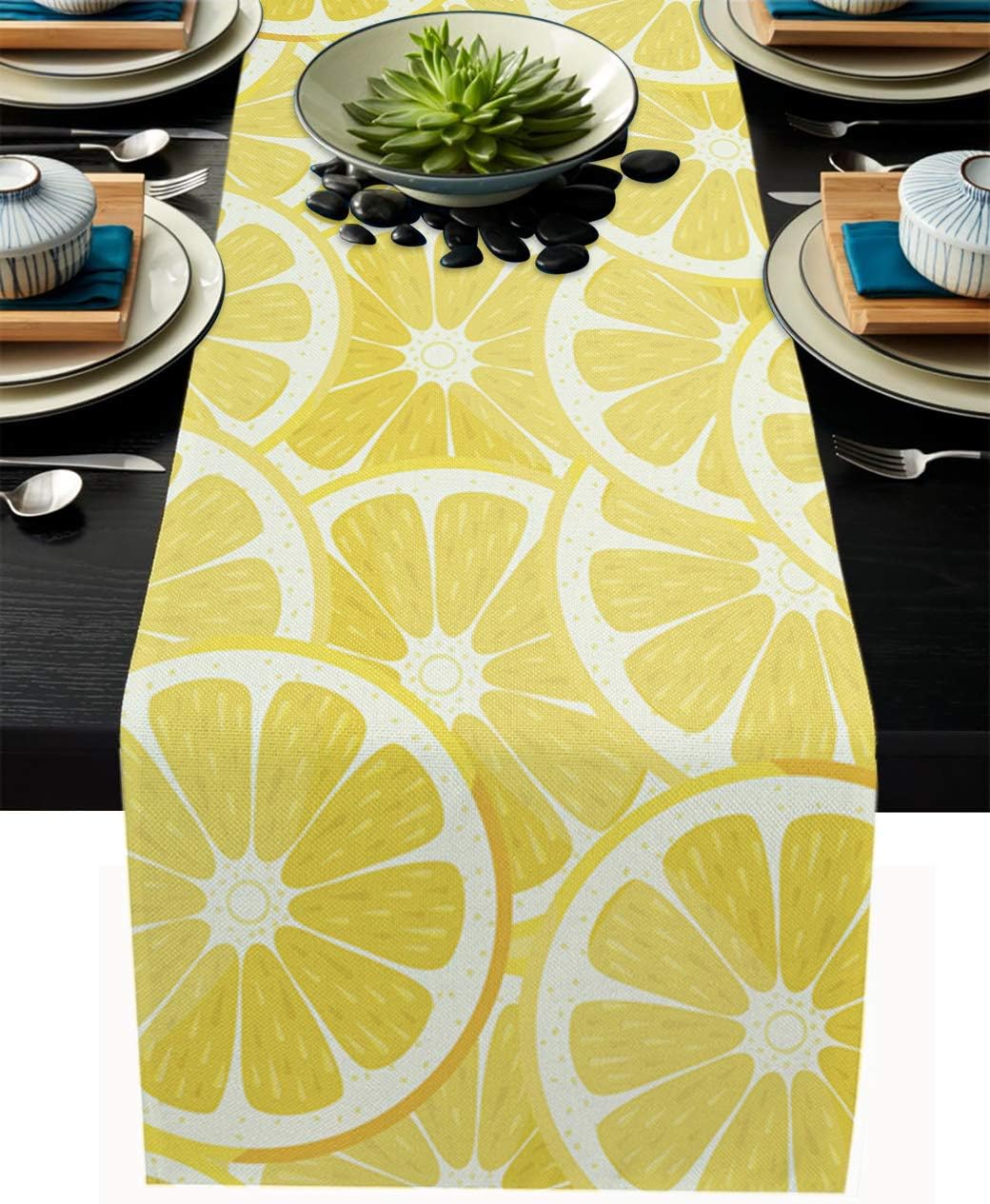 Cloud Dream Home Cotton Linen Table Runner Yellow Lemon