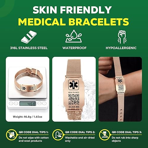 Miniatura 2 de Pulseras médicas mejoradas para hombres y mujeres con código QR, pulseras de identificación de alerta médica, pulsera de acero de titanio que se