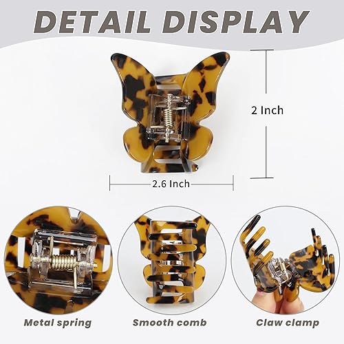 Miniatura 4 de Pinzas para el cabello de mariposa para el cabello, pinzas de mariposa de concha de tortuga, pinzas de mandíbula de 2.3 pulgadas, hermosos