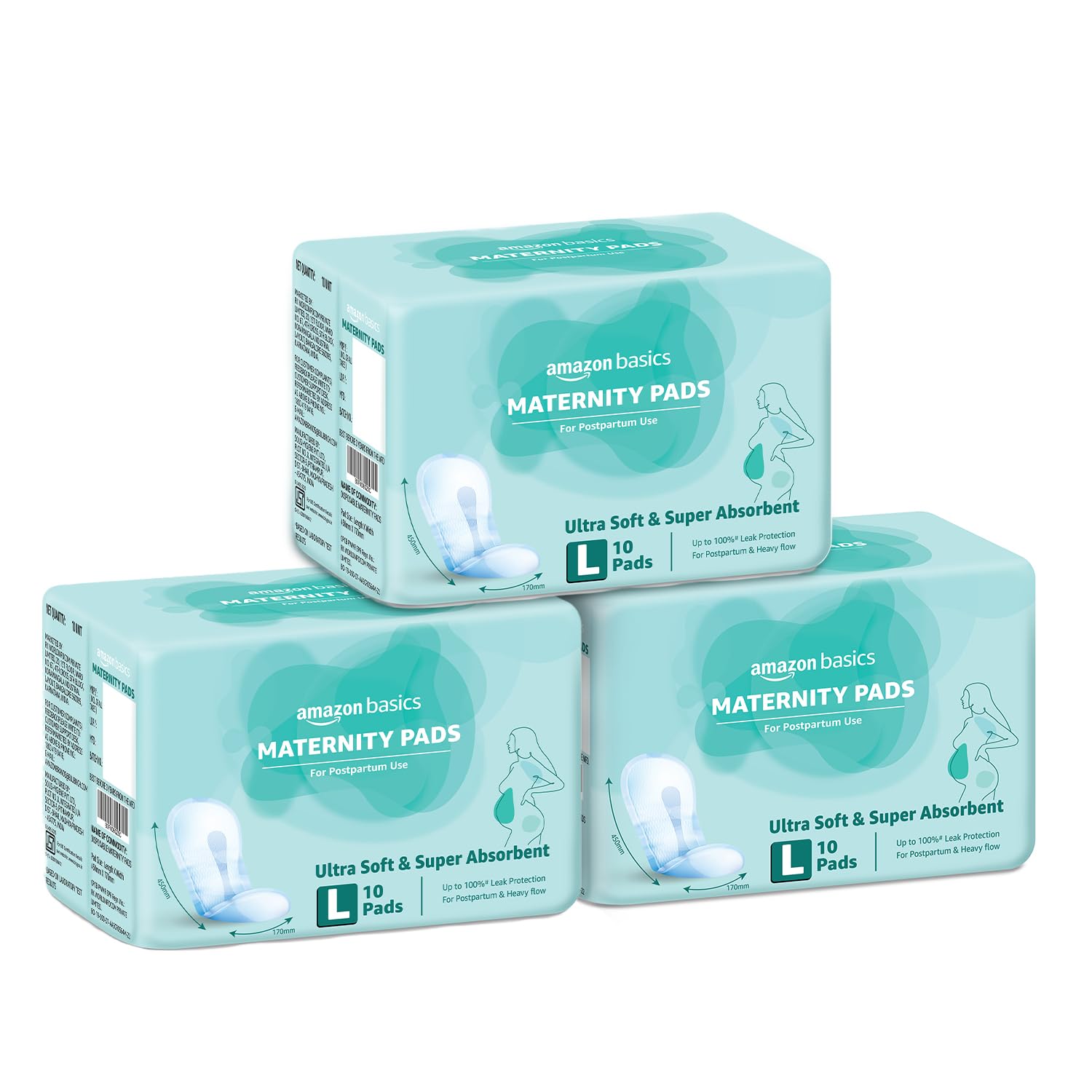 Amazon Basics Maternity Pads | Large |Upto 650ml High Absorption | Breathable Top Layer | Contoured Slim Fit | Postpartum & Heavy Flow Protection | 30 Count (10 x Pack of 3)-picture-21
