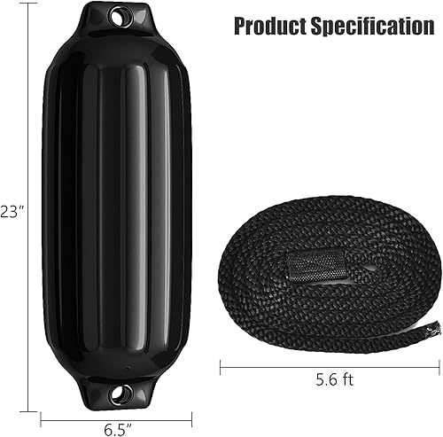 Miniatura 7 de Goplus Paquete de 4 guardabarros marinos para barcos, 23 x 6.5 pulgadas27 x 8.5 pulgadas, con 4 cuerdas y 1 bomba de aire, varios tamaños y colores,