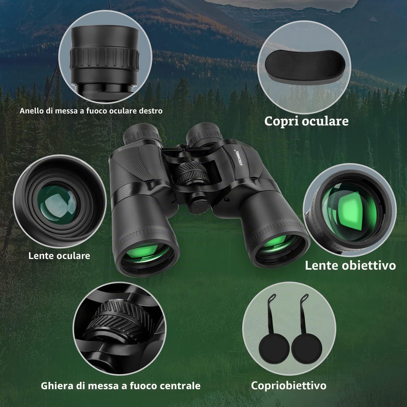 USCAMEL Binocolo Professionale Potente per Adulti: Binocolo 20x50 Professionale Alto Ingrandimento - Prisma BaK-4 e Lente FMC Binocoli con Adattatore Telefonico per Birdwatching Escursionismo