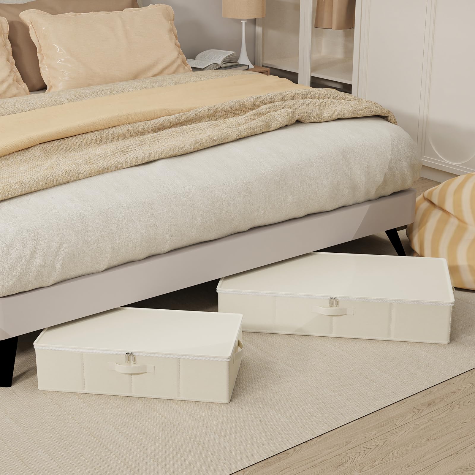 Contenitore Sottoletto, per Coperte, 80x40x15 cm, Beige, Set di 2 | Scatole Pieghevoli Spaziose Portavestiti, Pratici Organizer Sotto Letto, Cassettiera Salvaspazio per Coperte Vestiario