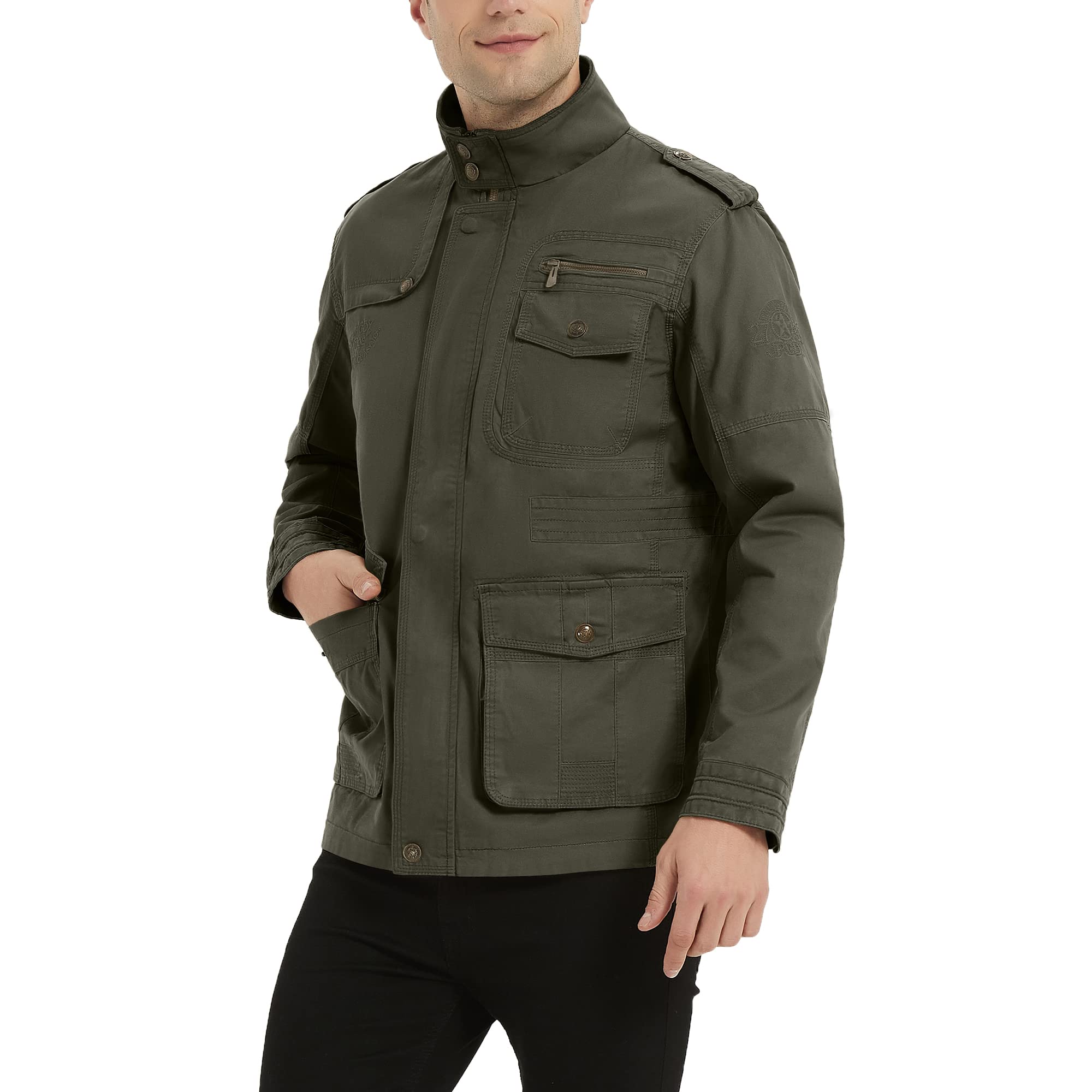 Herren Übergangsjacke Cargo Jacke Männer Stehkragen Baumwolle Jacke Multi Taschen Armeejacke WinteJacke HerbstJacke Casual Windbreaker