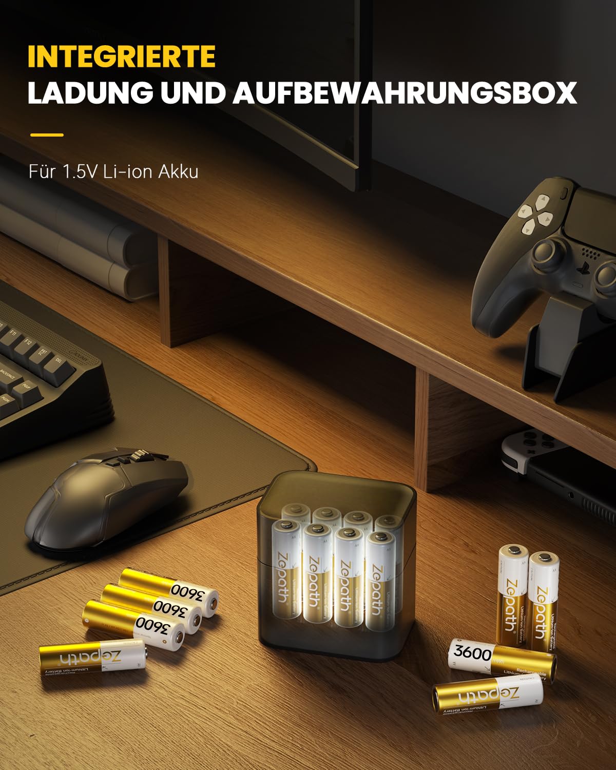 AA Wiederaufladbare 3600mWh Lithium Akkus mit Ladegerät (16xAA mit 8-Ladegerät)