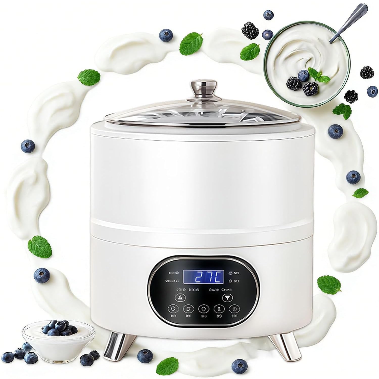 Maszynka do jogurtu 8 l i 12 l z wyświetlaczem LED, regulowana temperatura 25℃-80℃, fermentacja w stałej temperaturze 360° do domowego jogurtu i Natto