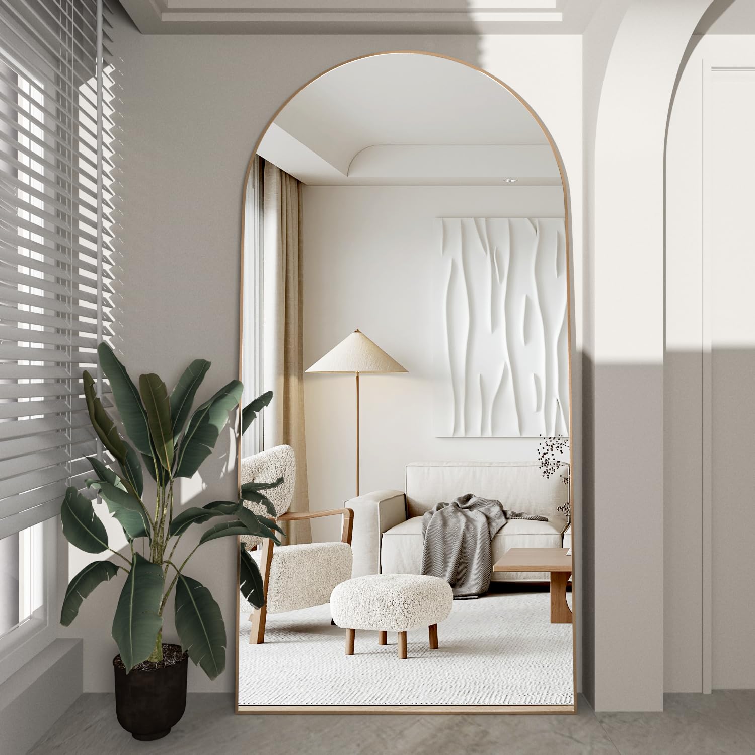 CASSILANDO Gold Arched Full-length Mirror 180x80cm Floor with Standing Aluminum Alloy Frame Large Dressing, Hanging or Leaning, Full Body Mirrors for Bedroom Living Room
