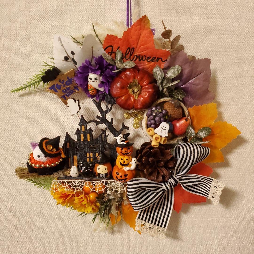 Amazon.co.jp: NO2ハロウィンリース三日月リースどんぐりアート