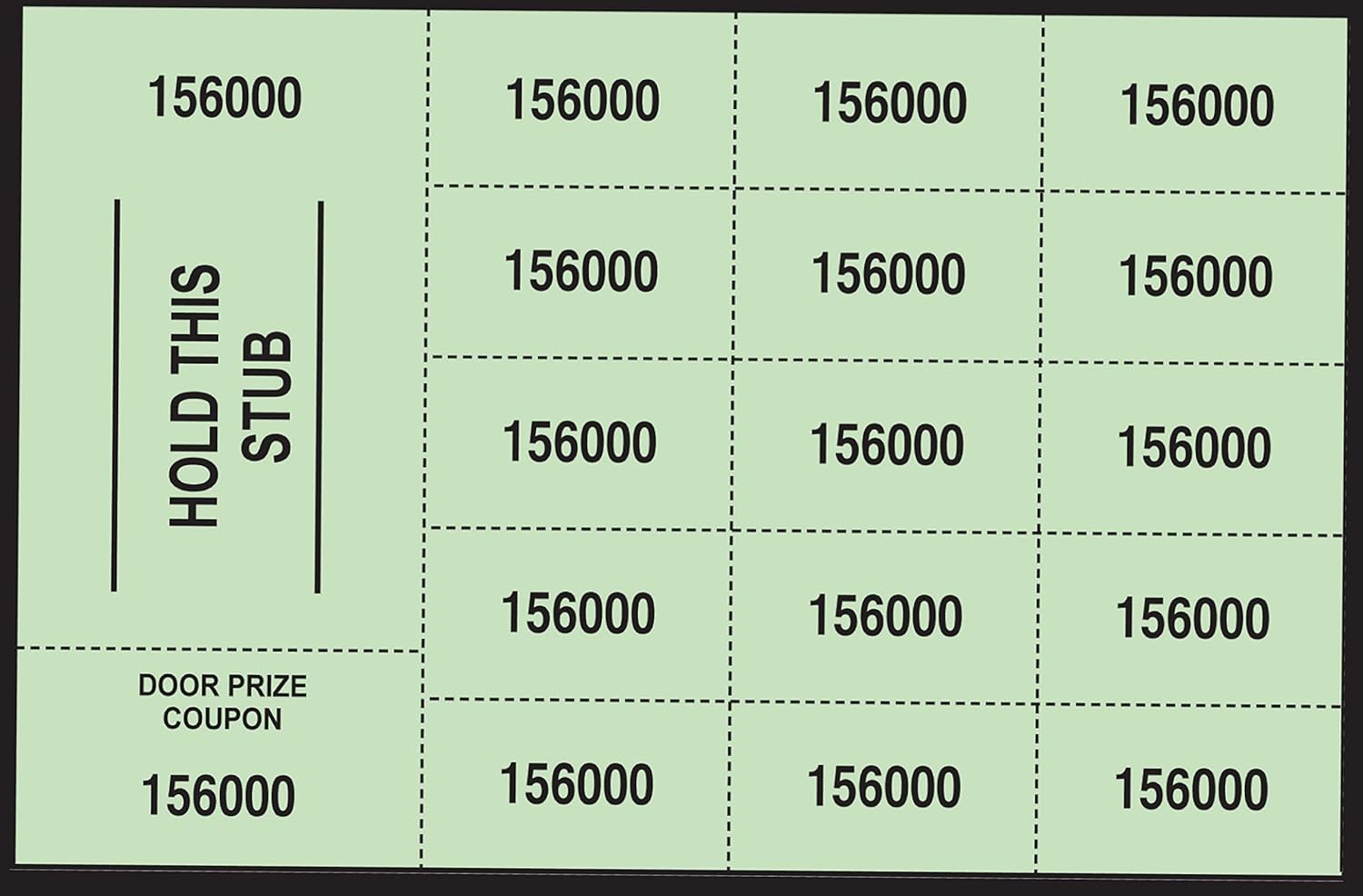 500 Green Chinese Auction Tickets (15 Bid Numbers per Sheet, Stub w/ "Hold This Stub")