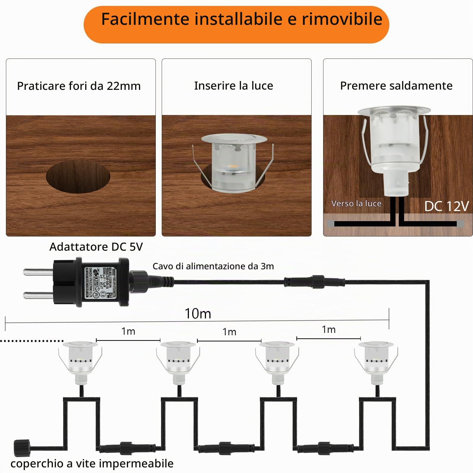 Auting Faretti LED Incasso Pavimento IP67 Esterno 10 Pezzi | Impermeabili per terrazza giardino cucina scale e ponti in legno con illuminazione decorativa bianco caldo