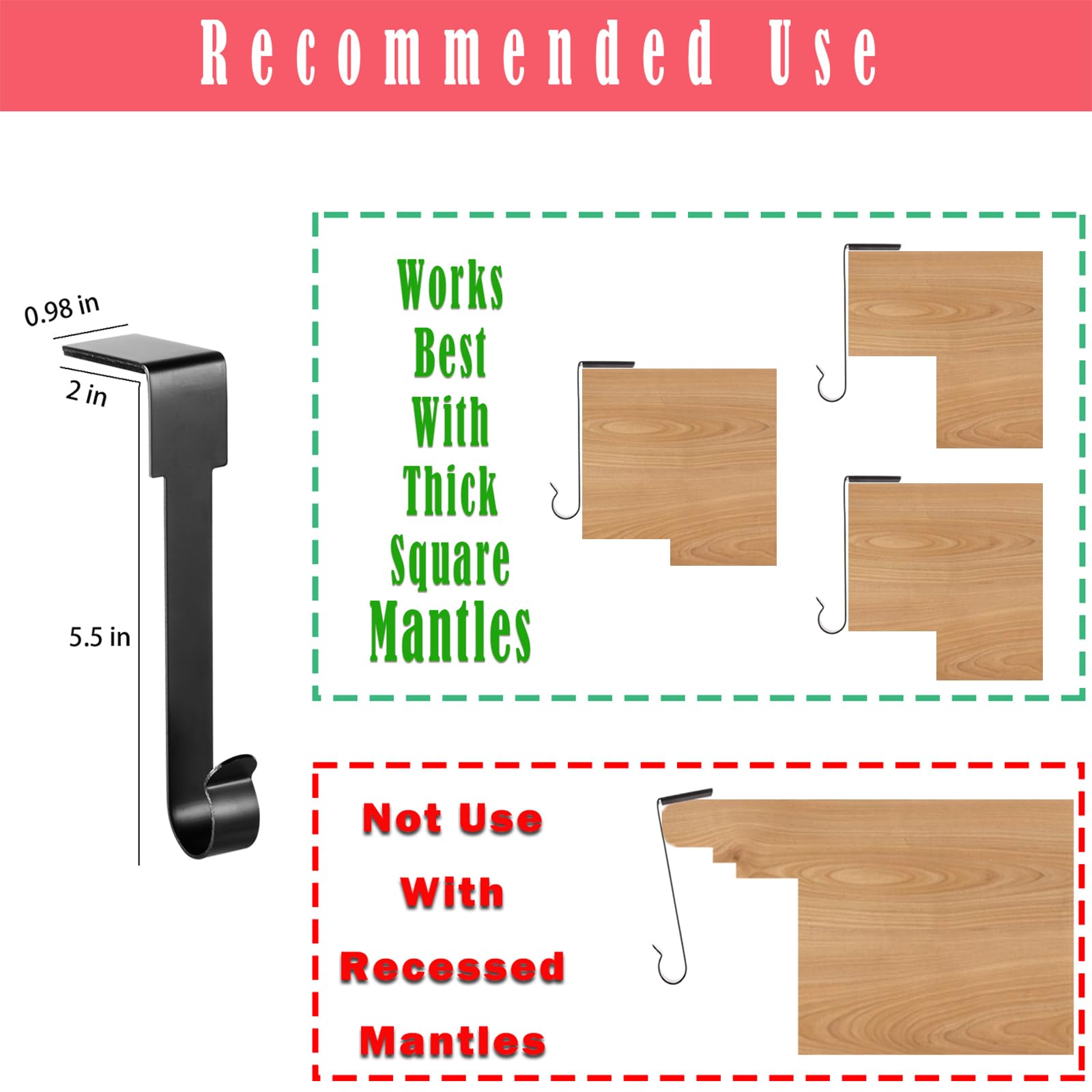 ARCHCRTC Christmas Stocking Holders Mantel Hook Hangers Fireplace Hooks Hanger Christmas Stocking Hook Fireplace Hanger Grip for for Christmas Party Decorations (Black, 6)