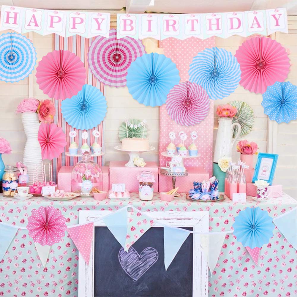 zilue Hanging Pink Paper Fans Decoration Kit Round Paper Garlands Birthday Party Baby Showers Events Accessories Set of 6 4