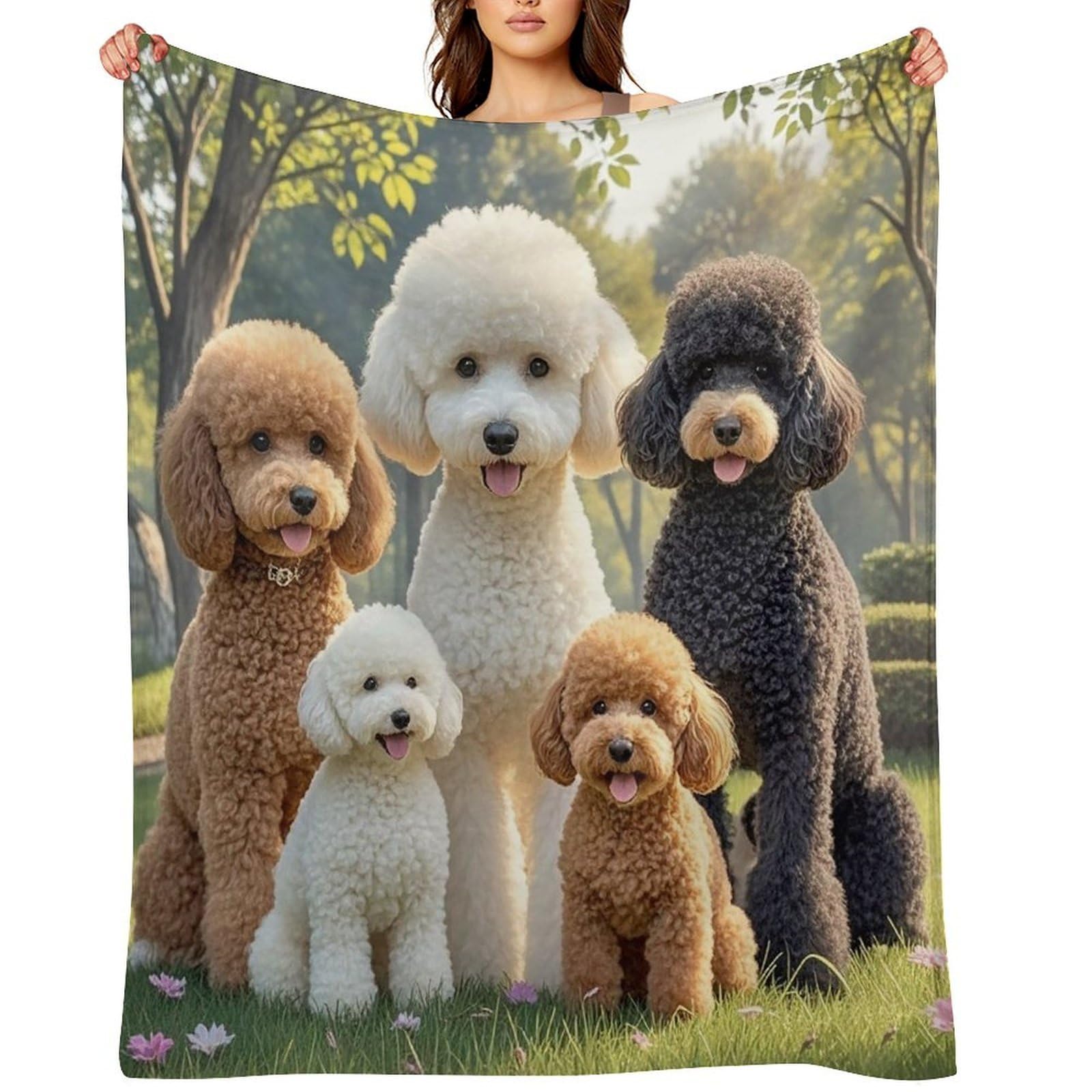 Flannel Poodles Dogs Throw Blanket for Couch Super Soft Fuzzy Cozy Flannel Blankets No Shed No Pilling FAnti-Static Winter Bed Blanket Decorative and Giftable Blankets