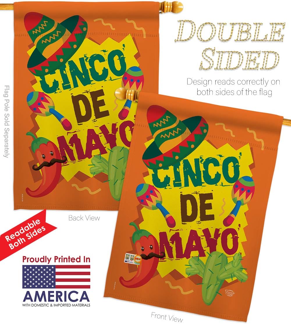 Cinco de Mayo House Flag Summertime Party Cactus Pinata Sombrero Mexican Fiesta Outdoor Small Decorative Gift Yard Banner Double-Sided Made In USA 28 X 40