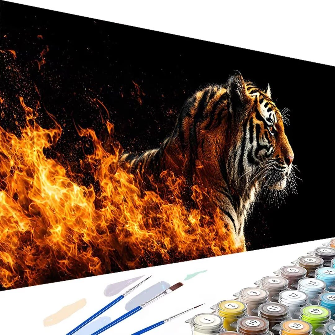 Wanziho Tier DIY Malen Nach Zahlen Erwachsene Tiger Malen Nach Zahlen Bild, Malen-Nach-Zahlen Erwachsene Groß DIY ölgemäLde Kit für Anfänger, Knitterfreie Leinwand 60x120cm (Ohne Rahmen) 1-v