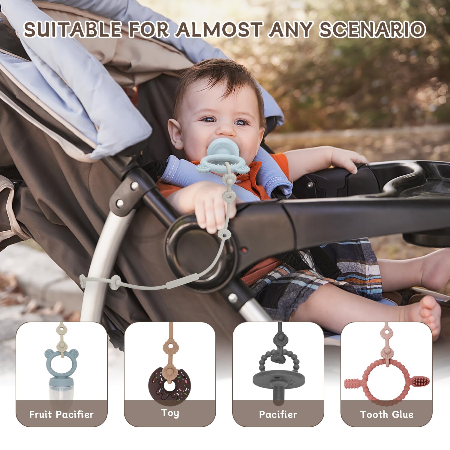 2 Catene Portaciuccio Fai Da Te In Legno E Silicone - Ferma Ciuccio Per Passeggino E Seggiolino (Agnello E Koala)