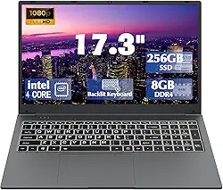 IJKKJI Laptop de 17 polegadas com teclado retroiluminado, teclado de fonte grande de tamanho completo, Intel Celeron N5095, 8 GB de RAM 256 GB SSD, computadores com Windows 11, Tipo-C, webcam, Wi-Fi