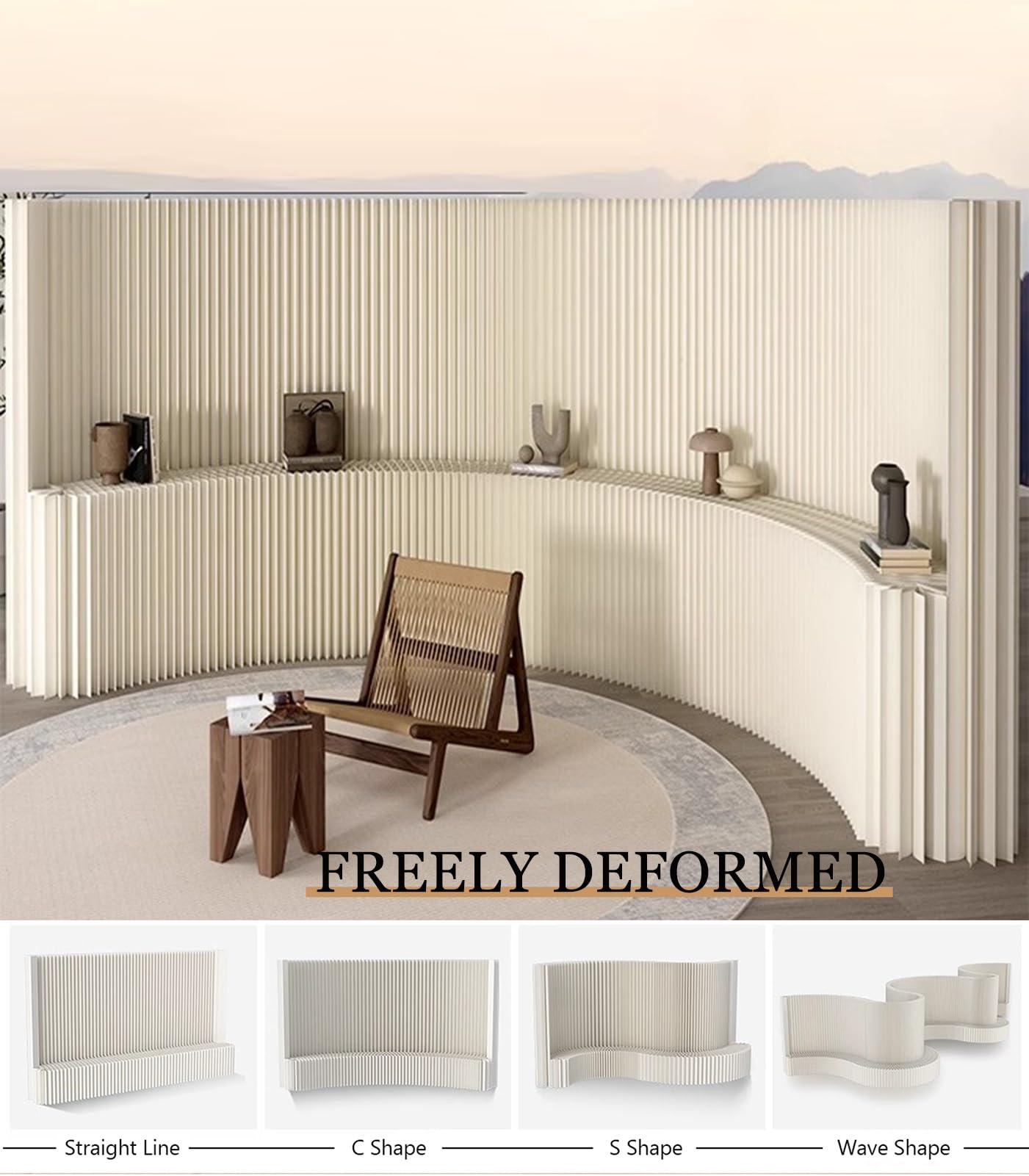 Biombo Separador Paneles De Papel Retráctiles Para Separar Ambientes, Mamparas Plegables Con Estantes, Separador De Ambientes Independiente Para Casa, Oficina, Estudio, Tienda De Ropa.(1.8x2m/5.9x6.56