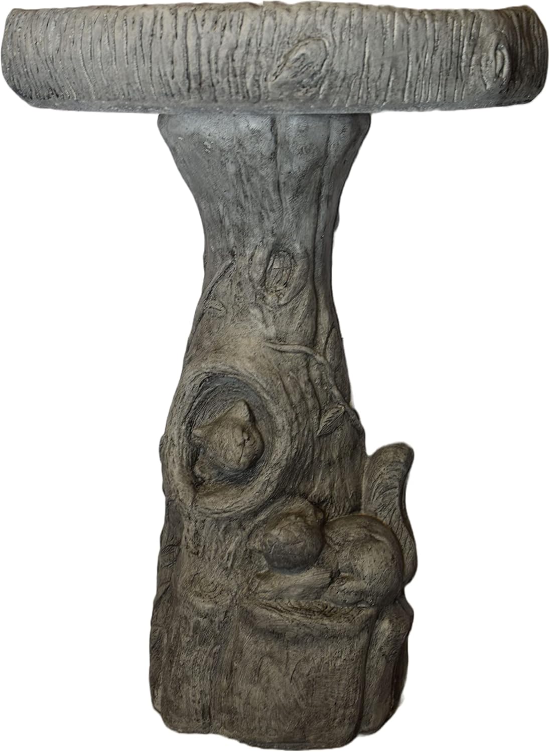 Tiny Fancy Squirrel/Wood Birdbath- Pre Aged- 24" Tall x 17" Dia