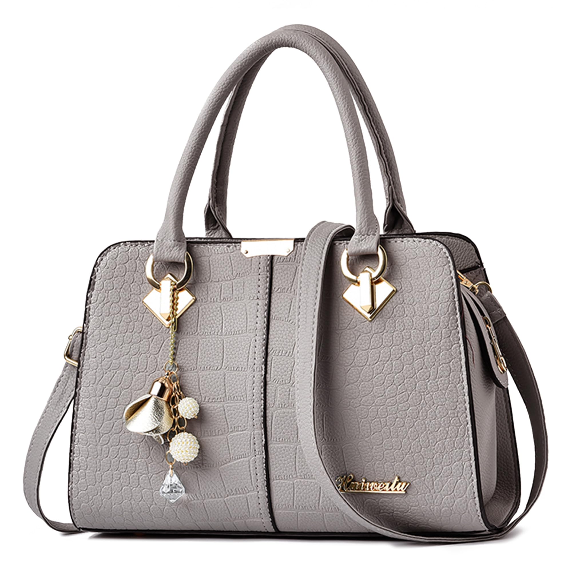 Sac a Main Femme Mode Sacs à Main Portés Epaule Cuir PU Sac Bandoulière Cabas Élégant Sac Fourre Tout pour Voyage Travail Quotidien Gris A
