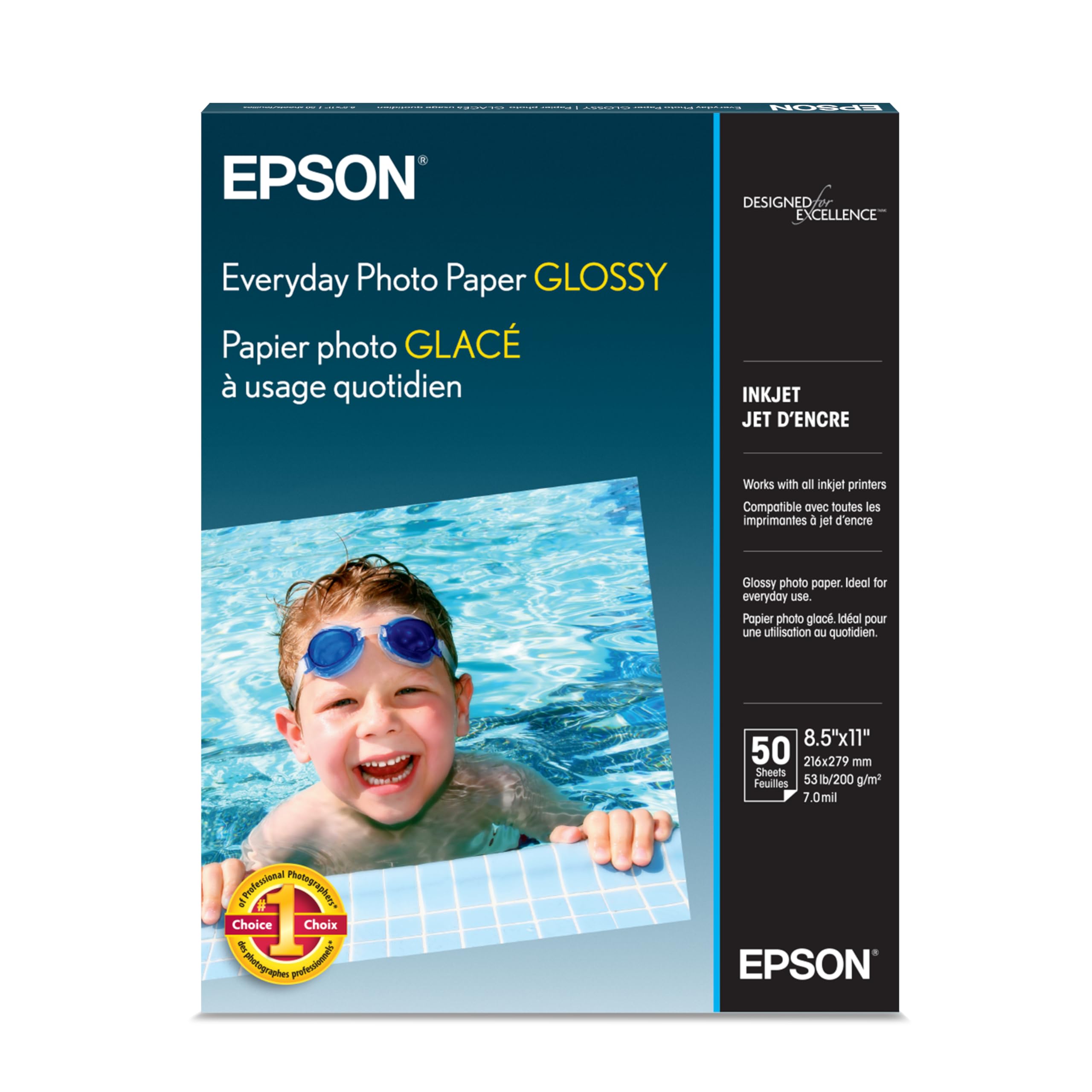 Epson S041649 błyszczący papier fotograficzny, 52 funty, błyszczący, 8-1/2 x 11 (opakowanie 50 arkuszy)