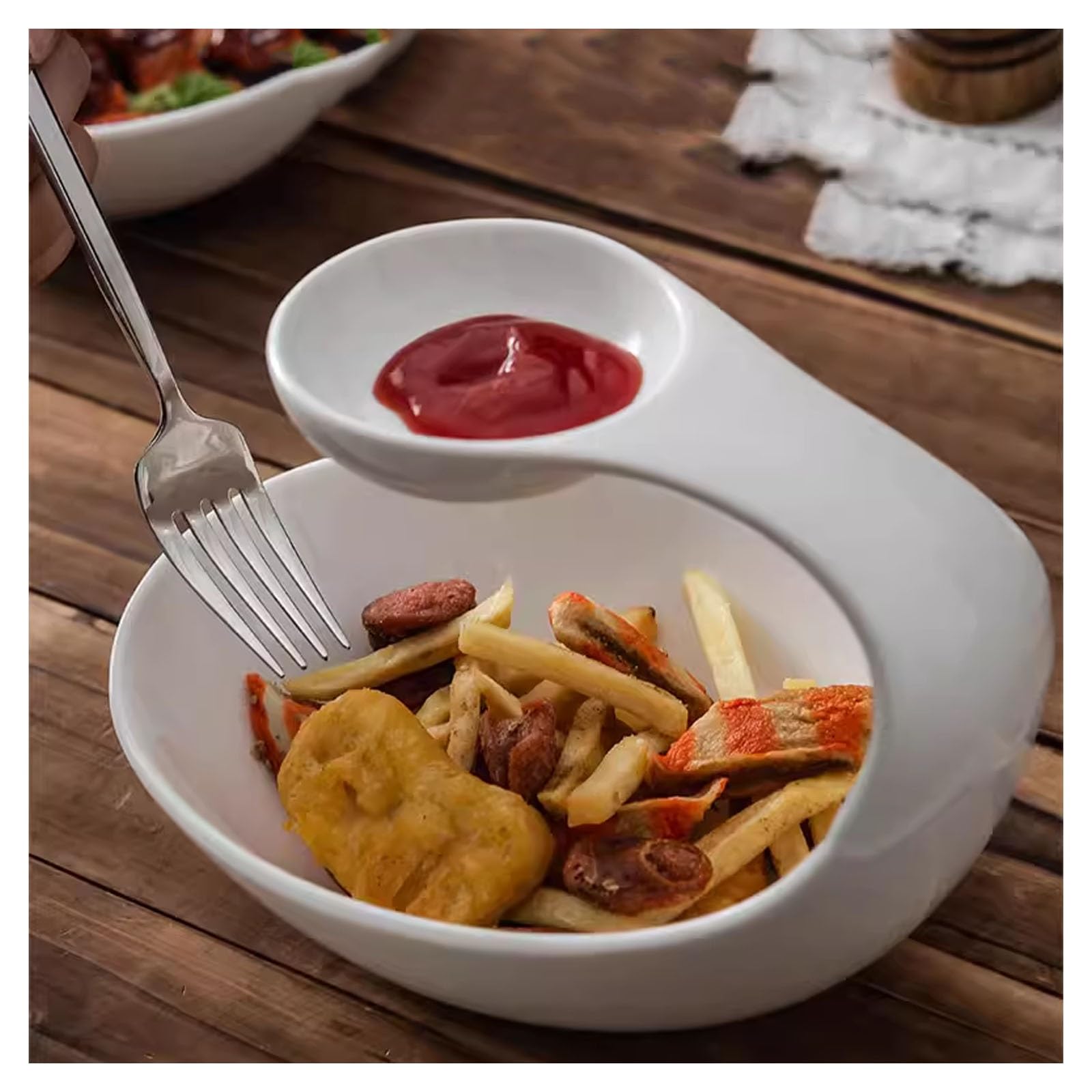 Chip- und Dip-Schüssel-Set, handgefertigte Keramik-Snackschalen mit Griffen, 2-in-1-Design für Nachos, Dessert, Vorspeisen, elegante Servierschale