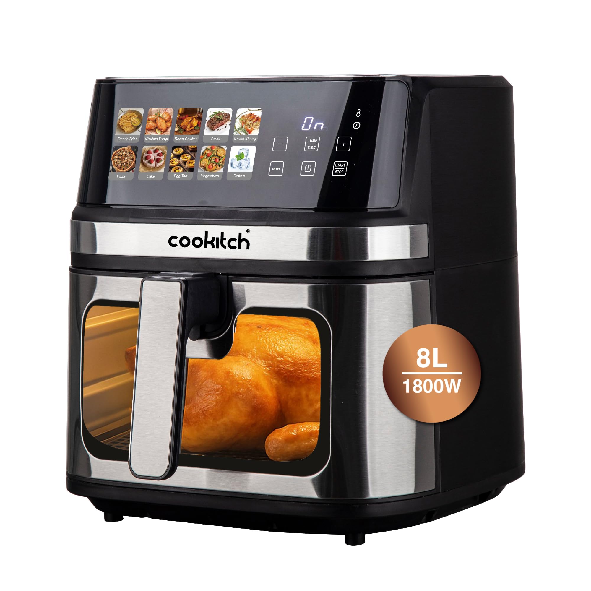 Air Fryer 8L – Freidora de Aire Sin Aceite 8 Litros, Cocina para Max 6-10 Personas, Airfryer con Alta Potencia y Velocidad, Temperatura ajustable y Temporizador, Fácil de Limpiar