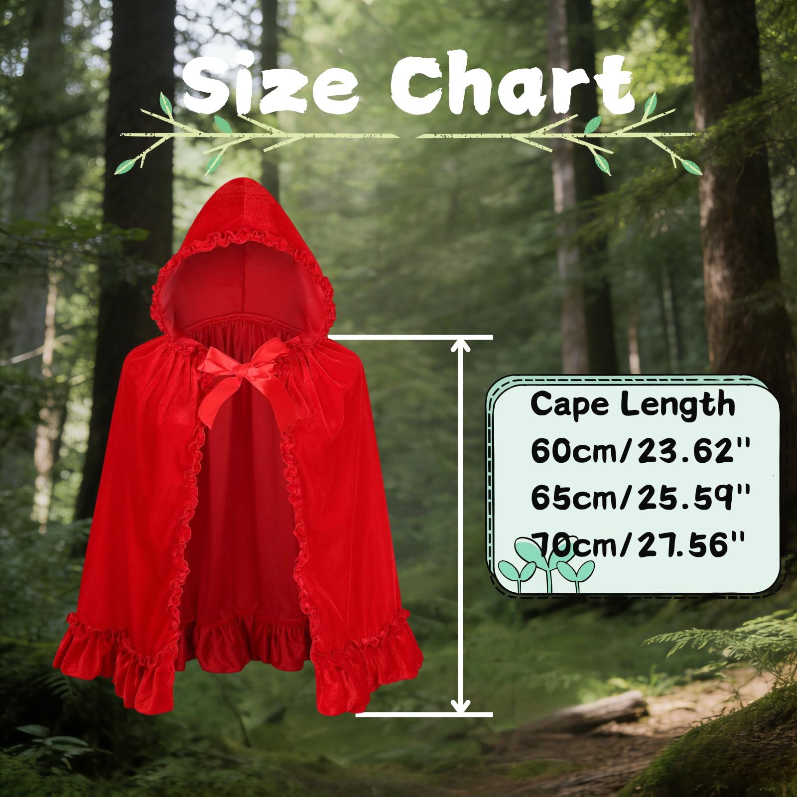 DELIVESS Little Red Riding Hood Cloak Women Halloween Christmas Retro Performance Fancy Hooded Cloak (23.62", Red Floral Border) - Image 2