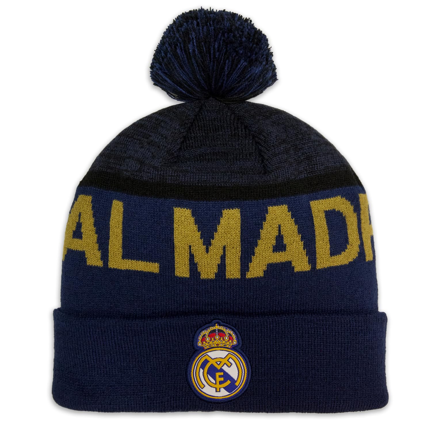 Icon Sports Officially Licensed Real Madrid Pom Beanie - Premium Soft Knit Winter Hat for Real Madrid Fans, Warm Soccer Fan Gear