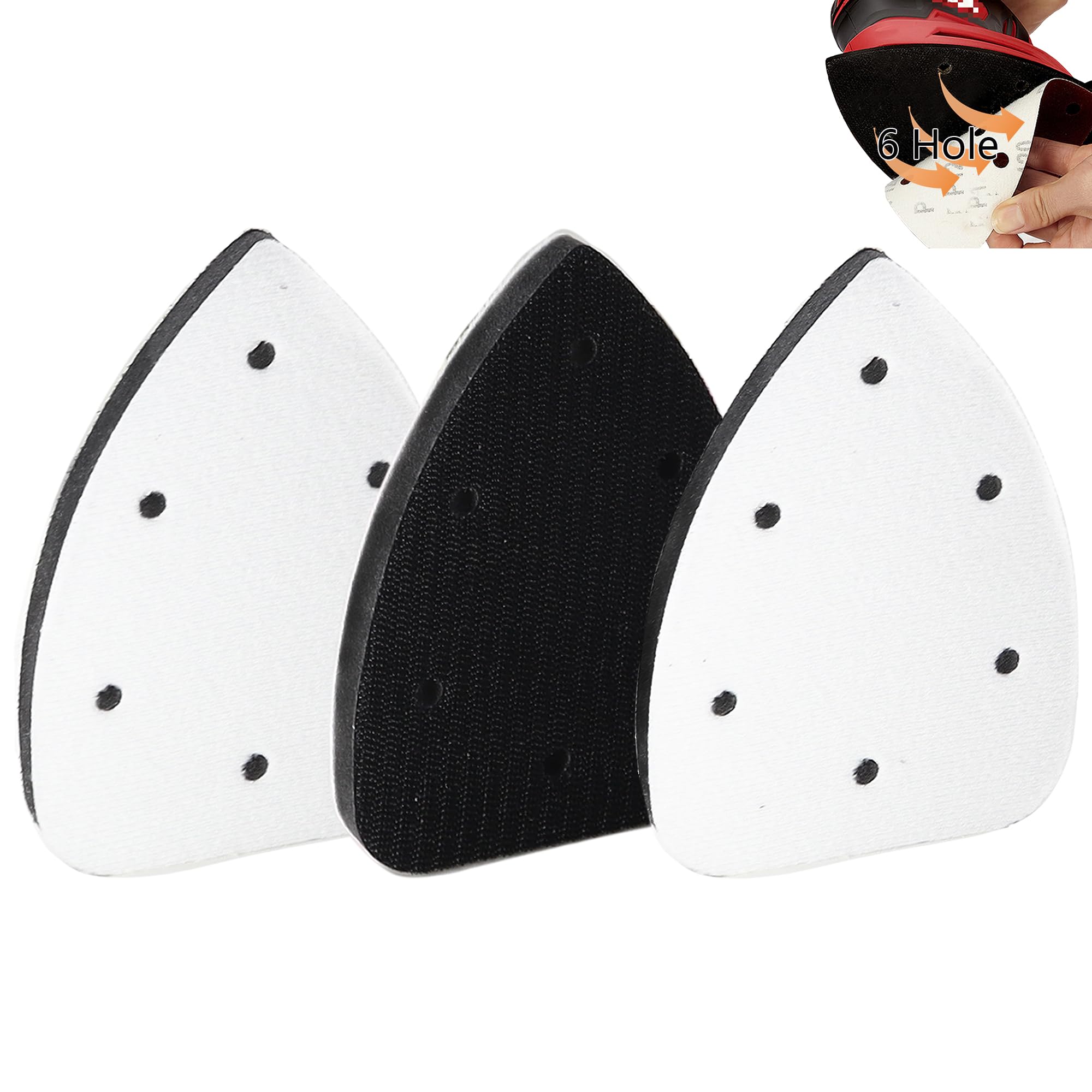 3pcs Mouse Detail Sanding Interface Pad 140mm*90mm 6 Holes Foam Interface Mouse Sander Sandpaper Backing Pad with Hook and Loop Backing Compatible with Ryobi Sander
