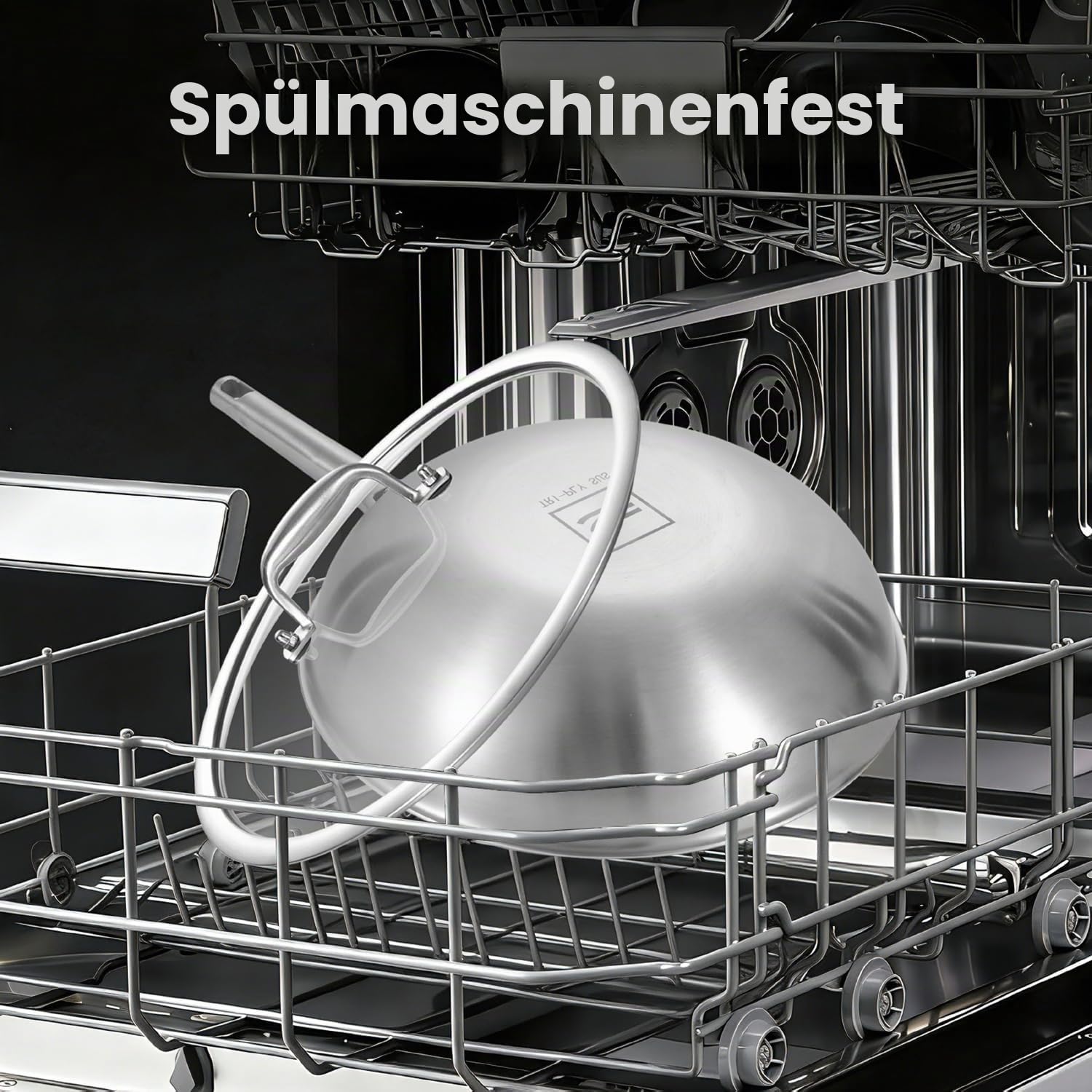 Inqibee Wokpfanne Edelstahl 32 cm mit Deckel | Unbeschichtete Wok Pfanne für Induktion & Gasherd, Edelstahlpfanne ohne Beschichtung, Stainless Steel Wok, genieteter Griff