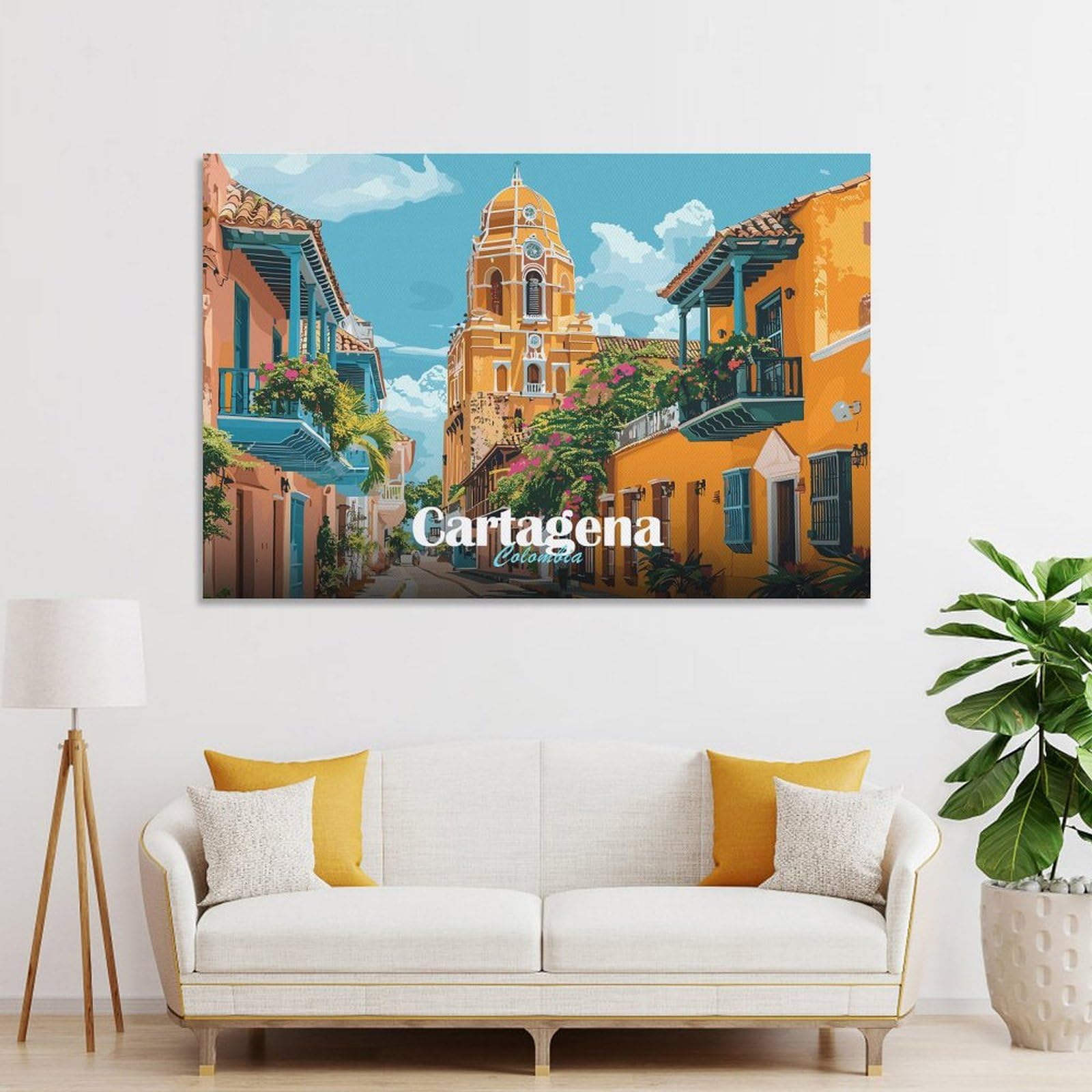 Junmoney 'Cartagena, Colombia Street Scene Decorative Canvas Print, 08x12inch(20x30cm), for Contemporary Homes, Apartments Or Offices, Home Artwork for Modern Interiors