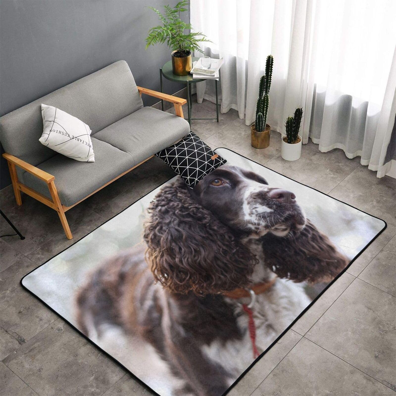 Englischer Cocker Spaniel, braun-weiße lockige Hunde, Großer Teppich, rutschfeste Fußmatte für Wohnzimmer und Schlafzimmer, 150 x 100 cm