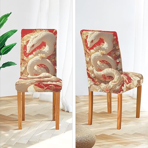 Miniatura 4 de Chinese New Year White Snake Flowers Decorative Chair Slipcover for Wedding Banquets Removable Happy Birthday Chair Cover for Classroom cubre sillas