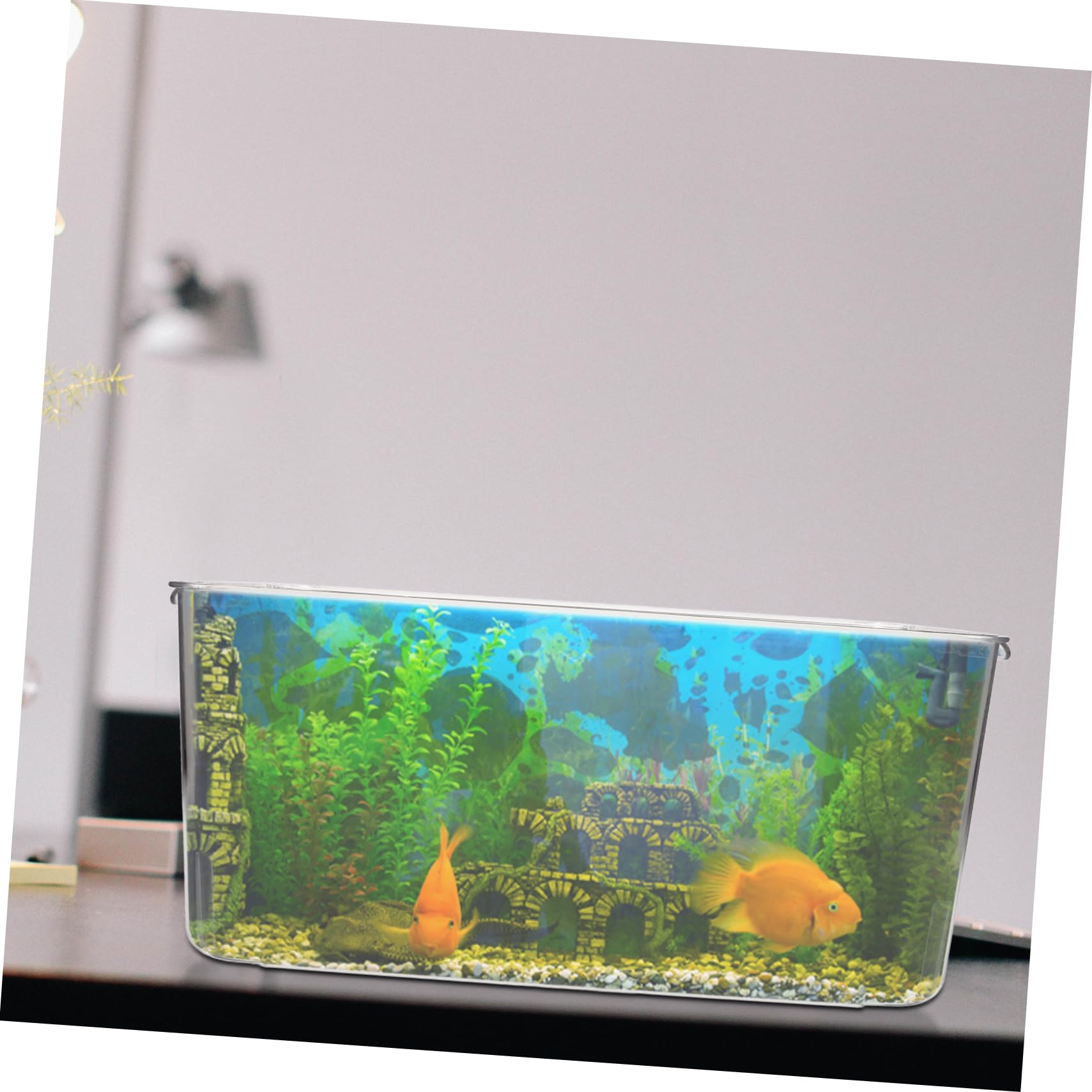 Pecera De Plástico Pequeña para Peces Dorados Acuario De Escritorio Ideal para Decoración