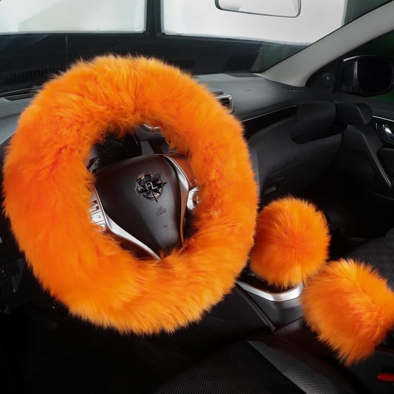 Kit de Capa para Volante em Lã de Merino Australiana Laranja com Capas para Câmbio e Freio de Mão FL FLMAPLES, 3 peças