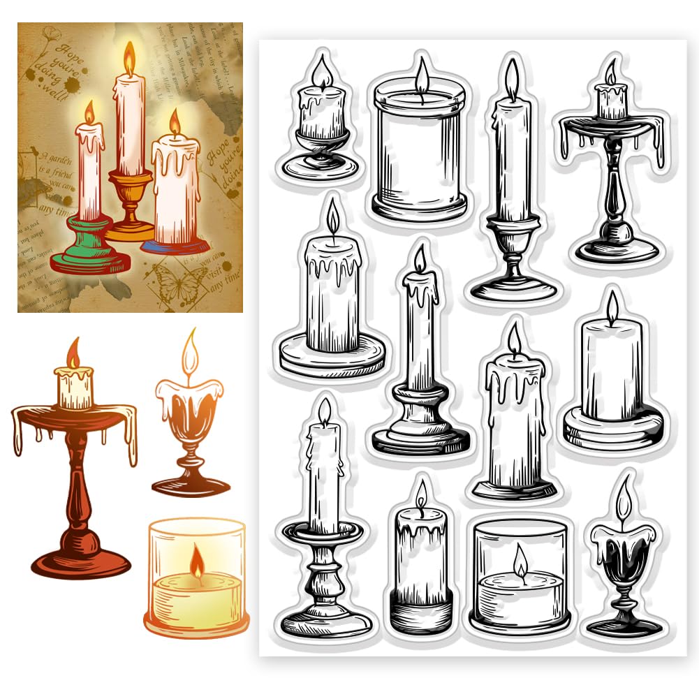 CHGCRAFT Lamp Candles Clear Stamps Transparent Silicone Craft Stamps Set for DIY Scrapbooking Photo Album Card Making Paper Craft Home Decor 4.3x6.3 Inch