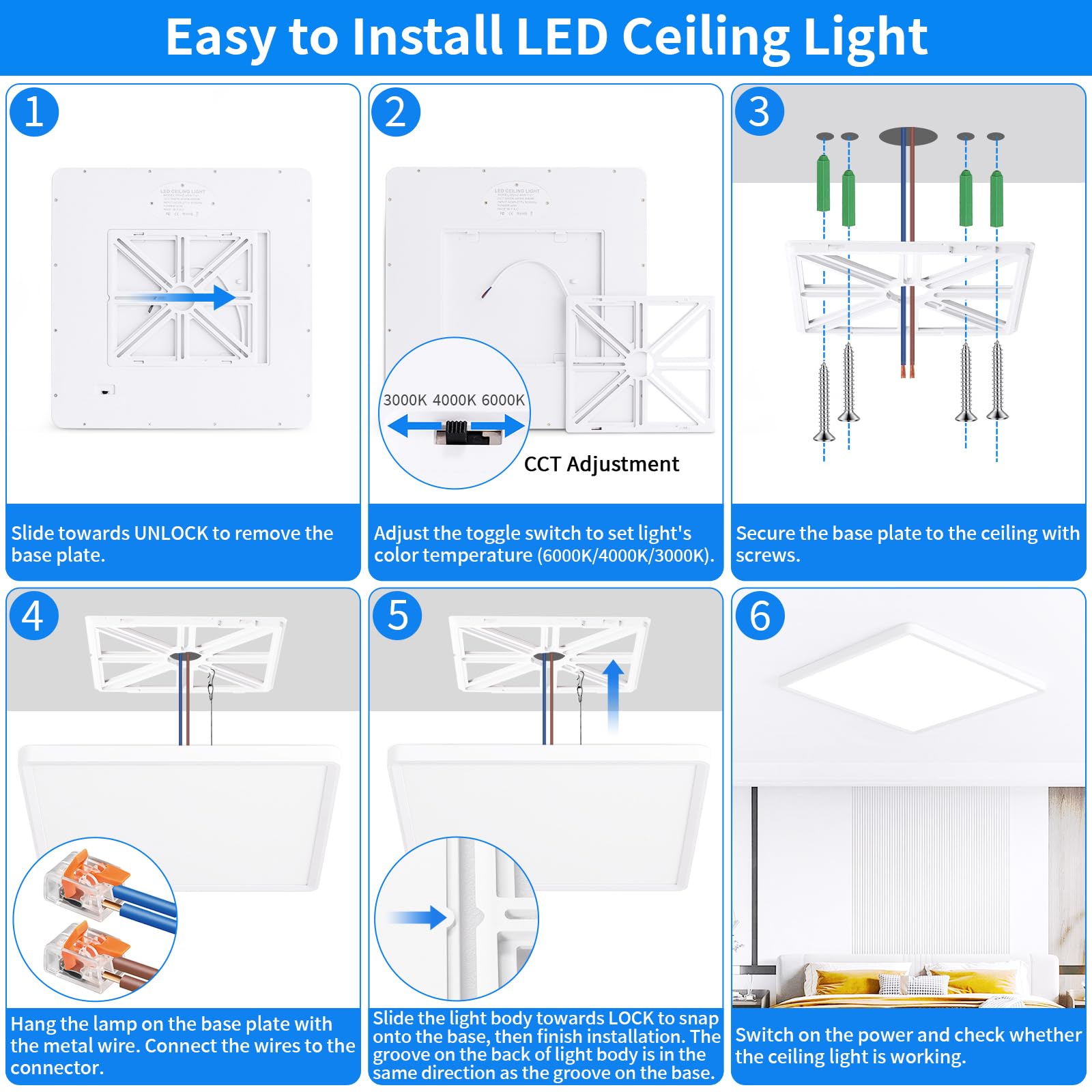 Plafoniera a LED Moderne, 46W 3680LM Lampada LED Soffitto Dimmerabile per Soggiorno, Camera da Letto, 50CM Lampadario da Soffitto Quadrata Semplice in