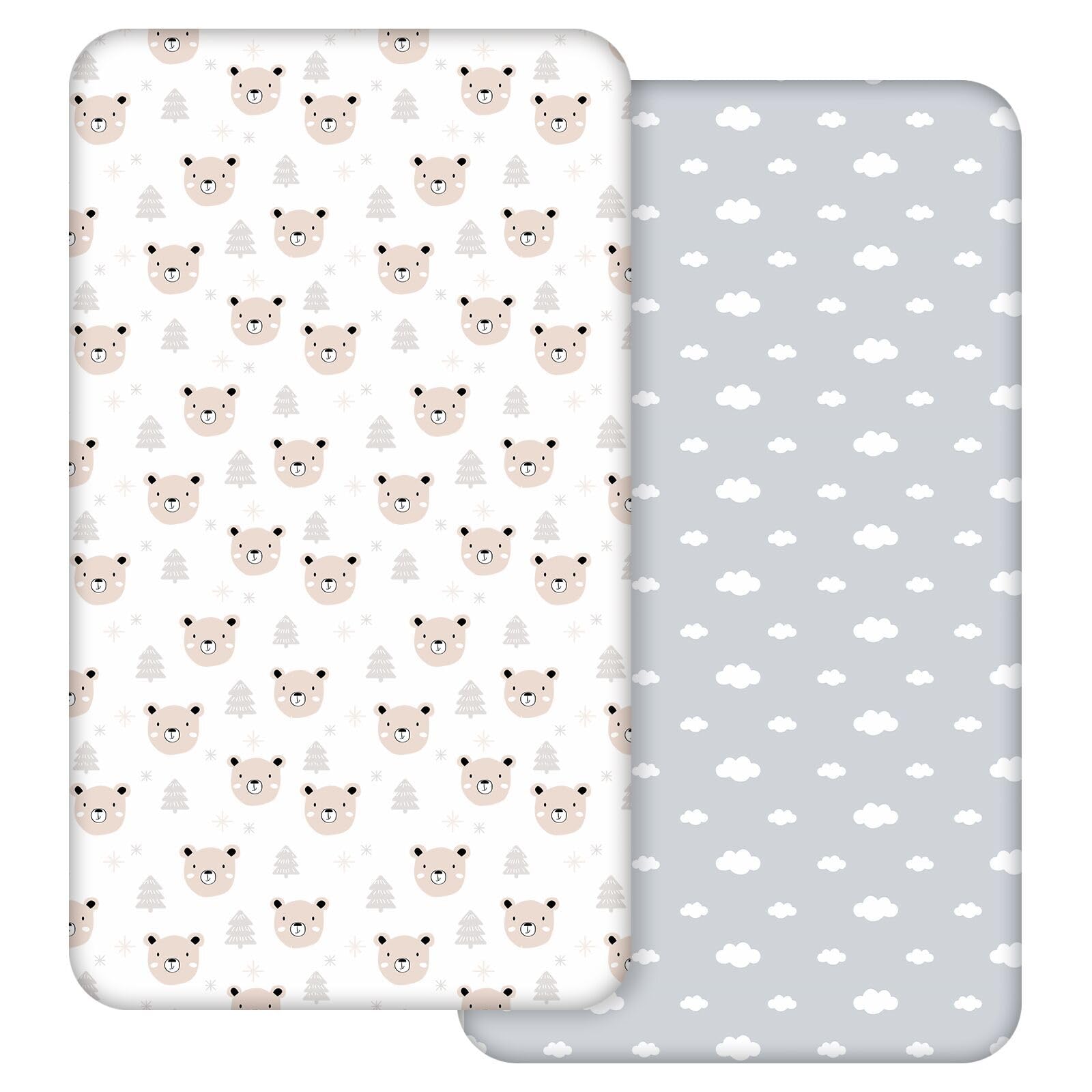 2 Stück Jersey Spannbetttuch für das Kinderbett, 100% Mikrofaser- Atmungsaktiv, 120 x 60cm Öko-text100 Gemütliche und leichte Baby Bassinet Laken, Passend für alle Matratzenformen（Bär）