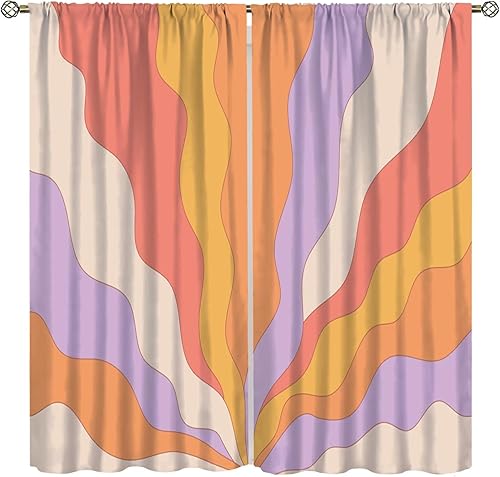 Miniatura 18 de Cortinas con diseño floral, estilo retro campestre de los años 70 y 1960, hippie y bohemio, con flores modernas, para cocina, dormitorio, hogar,